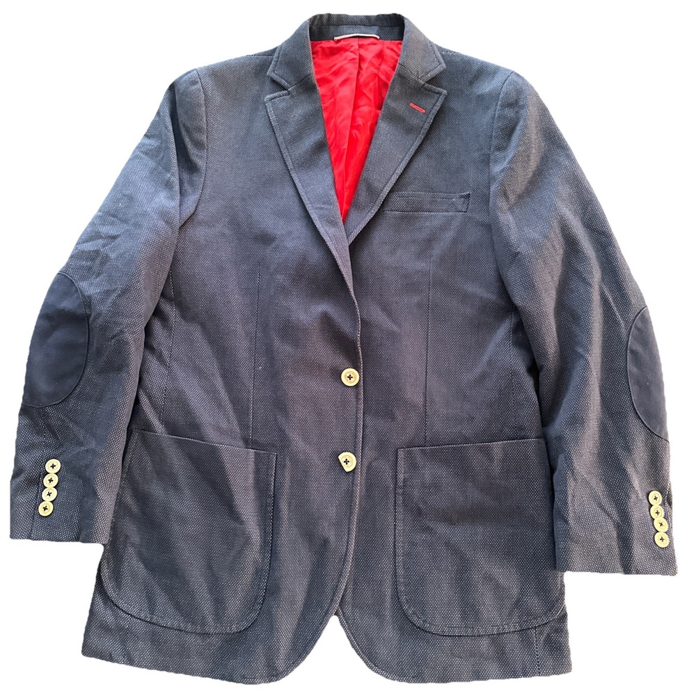 EL GANSO Men's Navy Elbow Patch Regular-Fit Blazer Size US 38 Made In Portugal